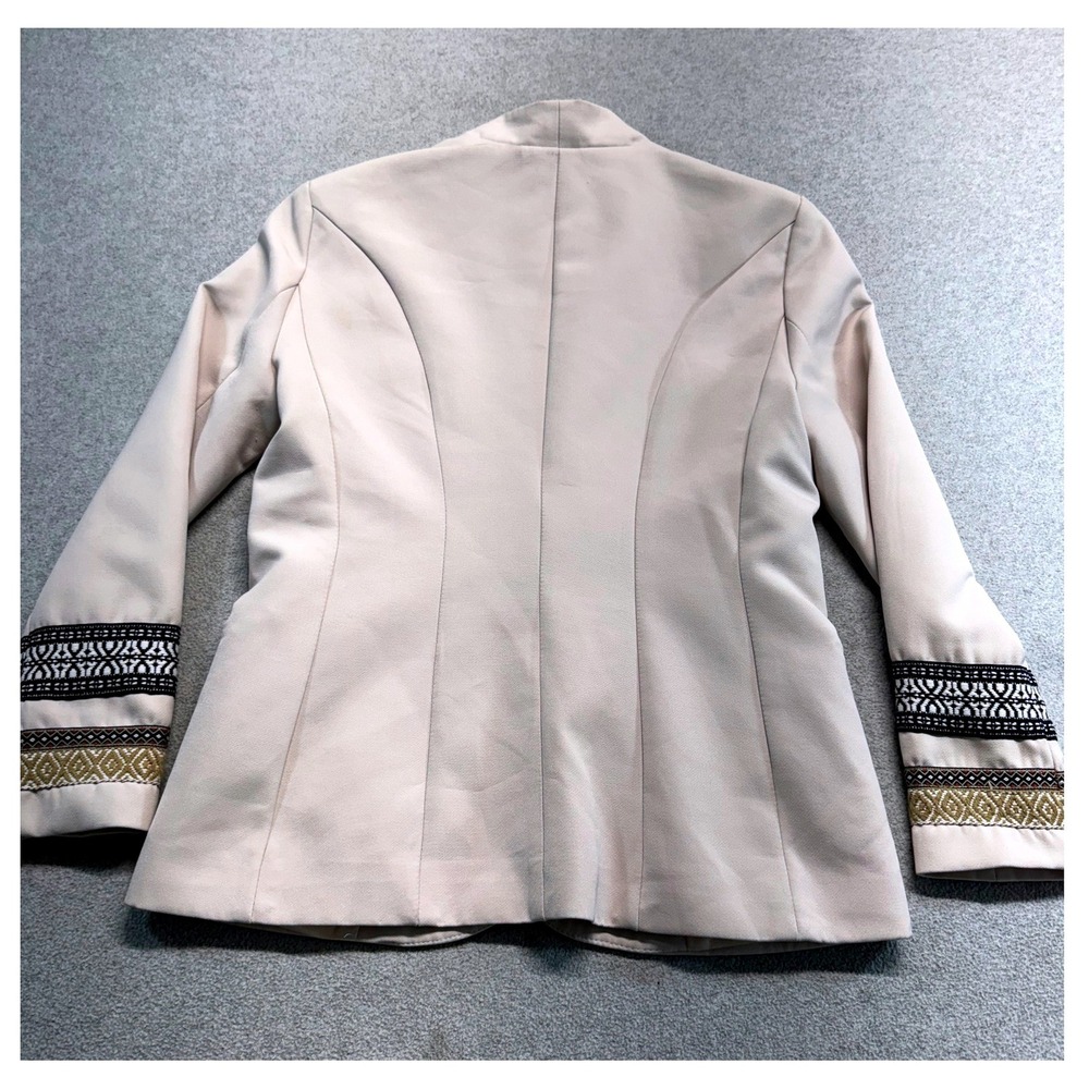 Naf Naf Blazer Womens Small Cream Embroidered Shoulder Cuff Single Button Jacket - Picture 11 of 11